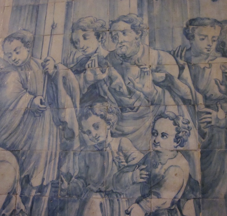 La scena del battesimo di sant'Agostino a Milano nella chiesa di santa Cruz a Coimbra: particolare dei fedeli presenti in chiesa