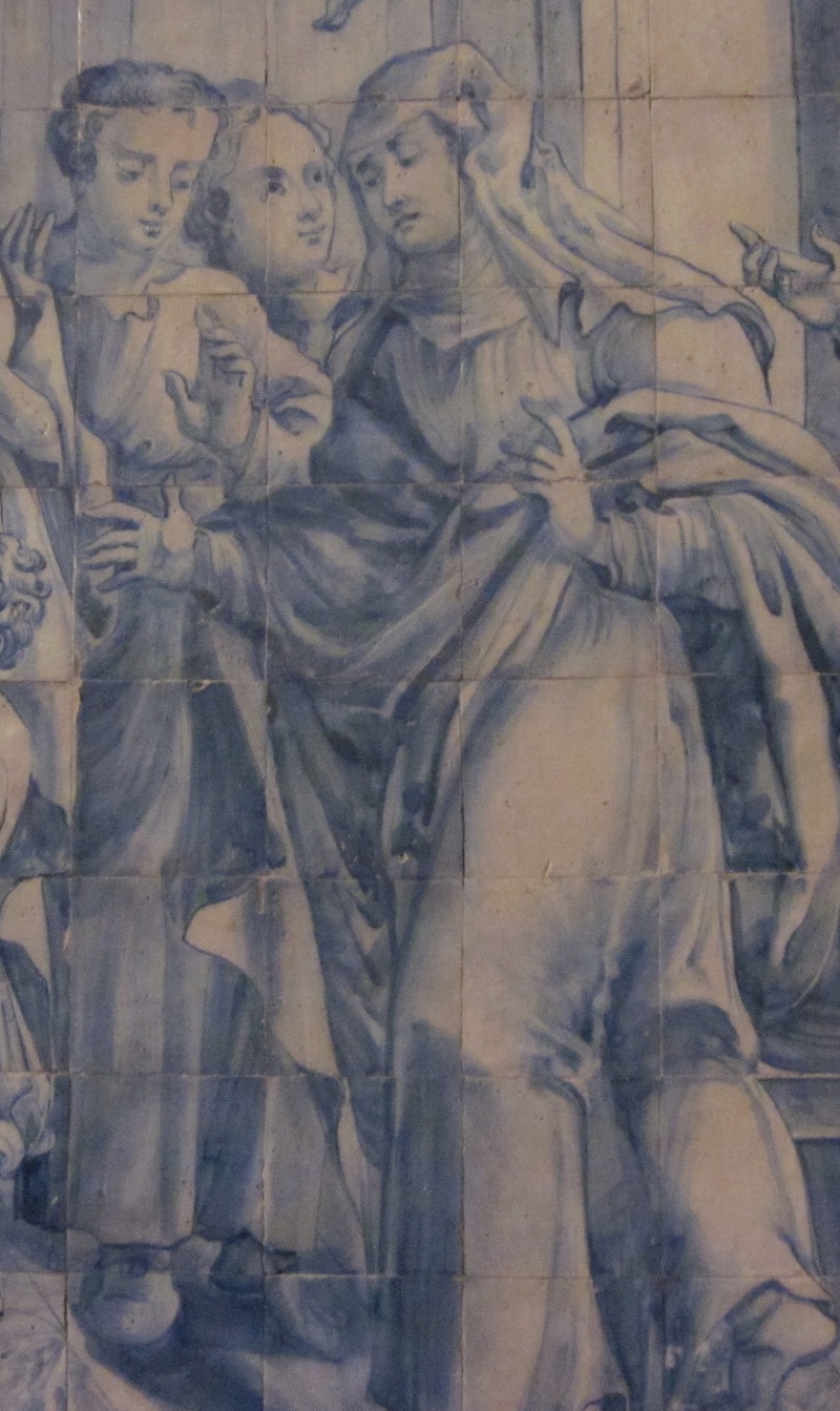 Monica: particolare della scena del battesimo di sant'Agostino a Milano nella chiesa di santa Cruz a Coimbra