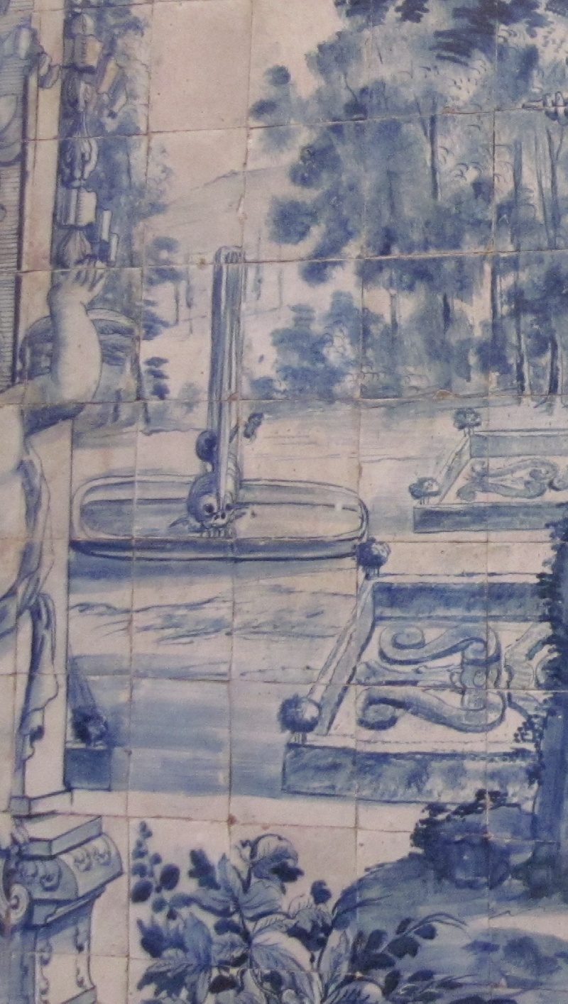 La scena del Tolle lege: particolare del giardino della casa di Milano nell'anno 386 nella chiesa di santa Cruz a Coimbra