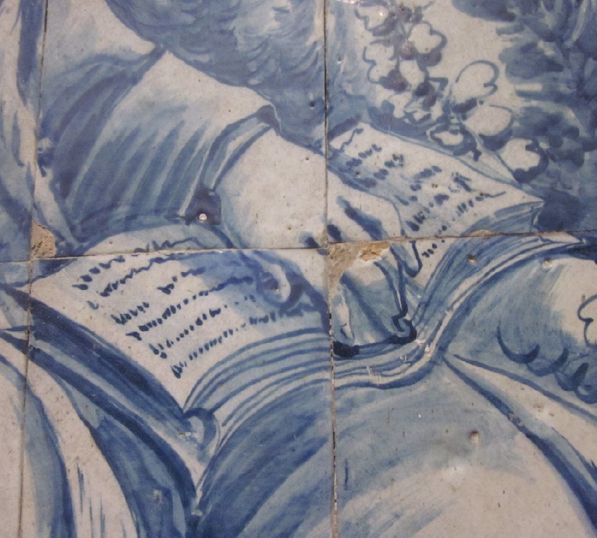 Particolare del libro aperto nella scena del Tolle lege nel giardino della casa di Milano nell'anno 386 nella chiesa di santa Cruz a Coimbra