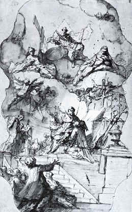 Agostino in estasi fra Cristo e la Vergine