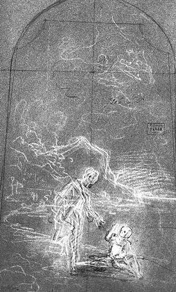 Disegno preparatorio del mistero della Trinità: il bambino sulla spiaggia incontra Agostino