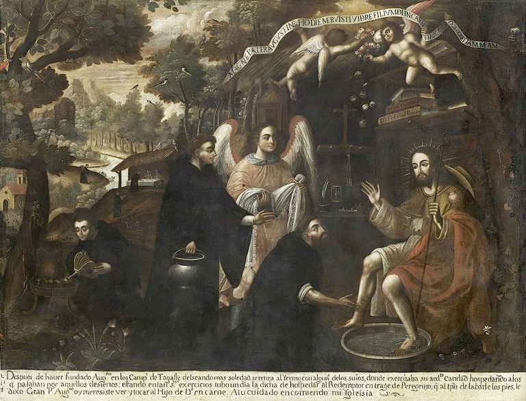 Agostino lava i piedi al Cristo pellegrino