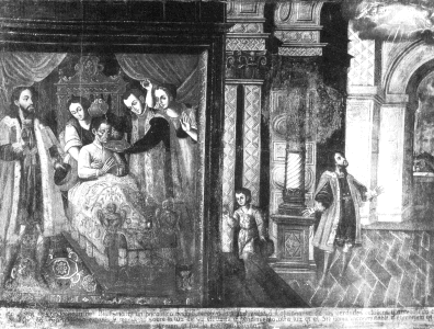 Agostino assiste al battesimo di un malato. Agostino cade in estasi