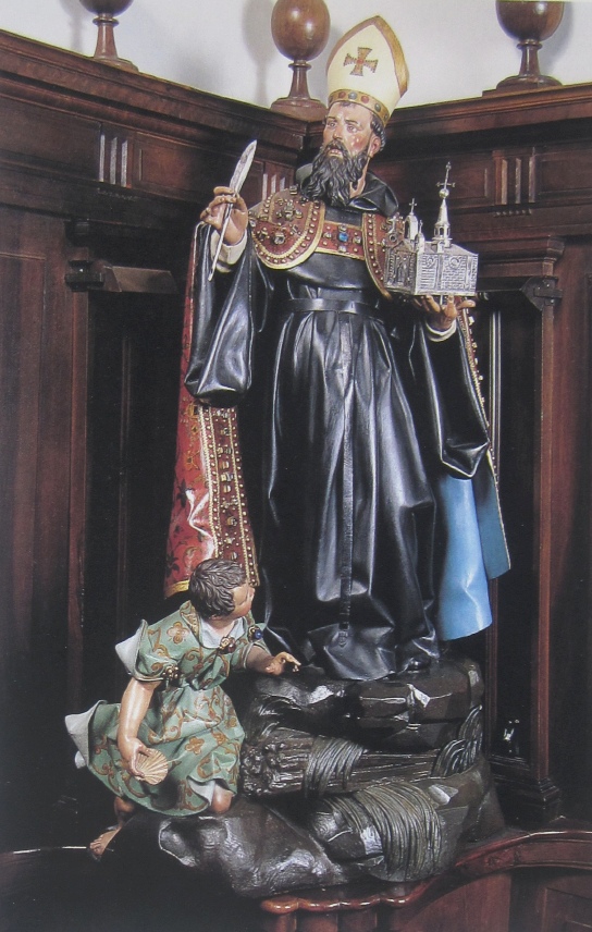 Sant'Agostino vescovo e Dottore della Chiesa con il bambino sulla spiaggia statua nel Coro del Convento madrileno de l'Encarnacion