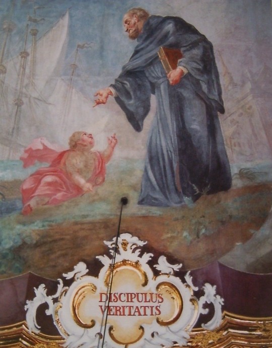 Agostino incontra il bambino Gesù sulla spiaggia: affresco di Enderle nella chiesa agostiniana di Magonza