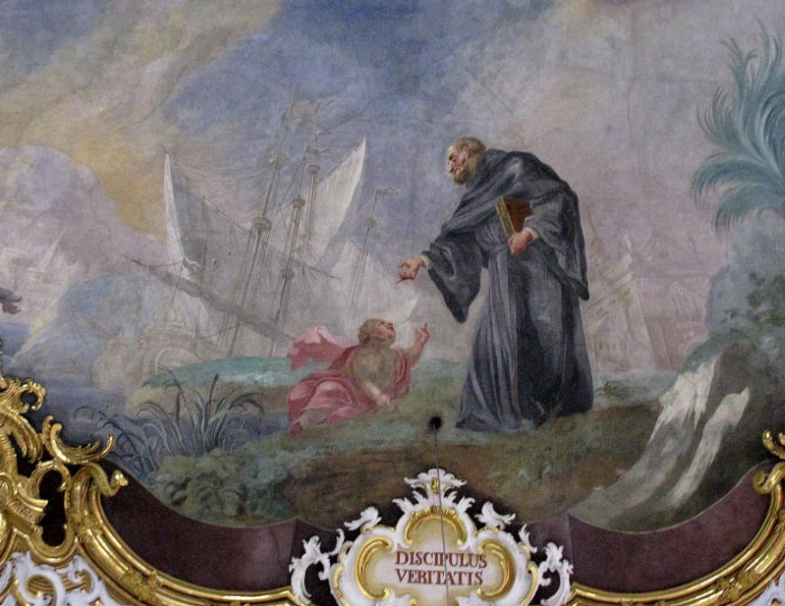 Agostino incontra il bambino Gesù sulla spiaggia: affresco di Enderle nella chiesa agostiniana di Magonza