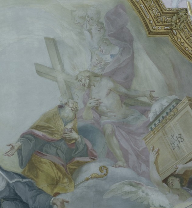 Agostino ai piedi della Croce: affresco di Johann Anwander a Munnerstadt