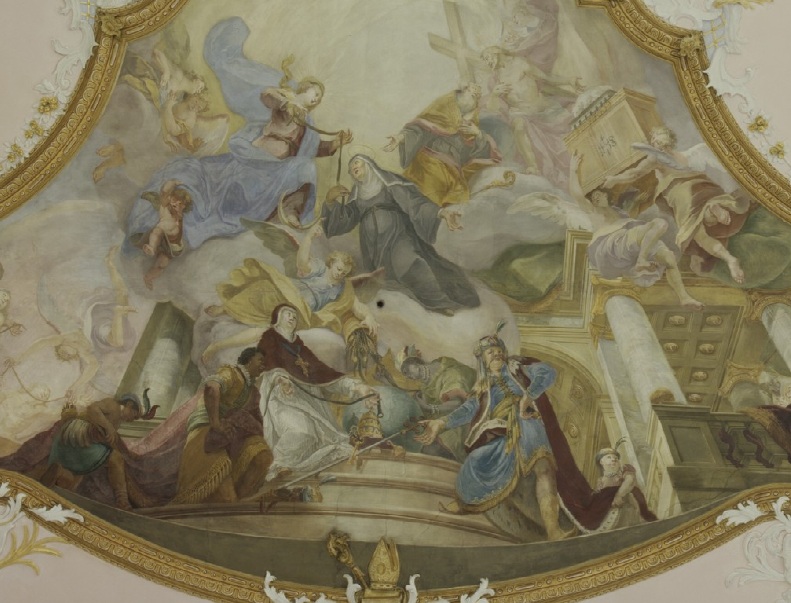Agostino ai piedi della Croce: affresco di Johann Anwander a Munnerstadt
