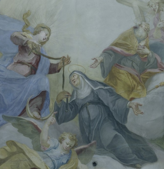 Monica riceve la sacra cintura: affresco di Johann Anwander a Munnerstadt