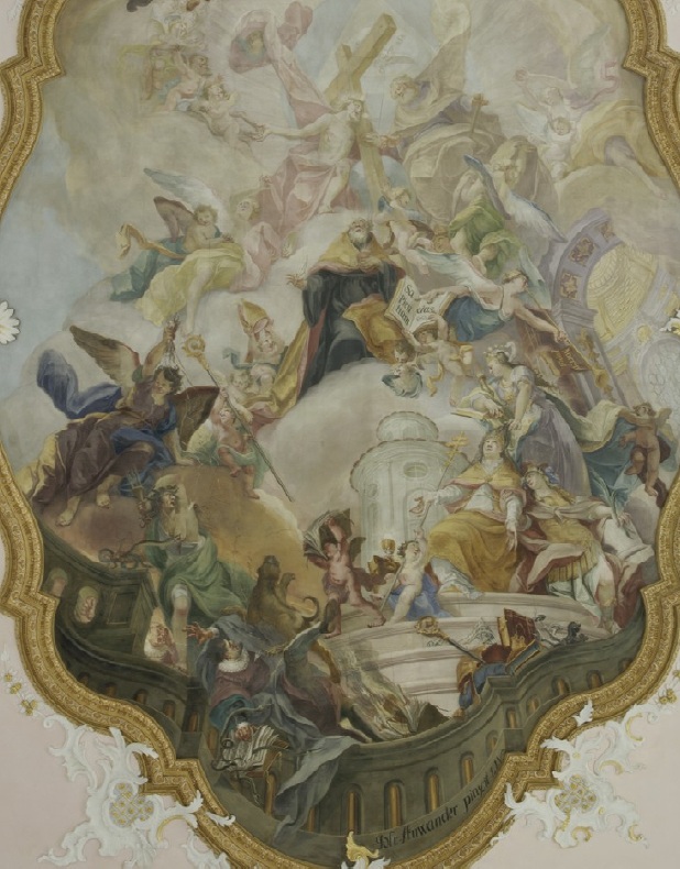 Sant'Agostino in estasi davanti alla Trinità sotto la Croce di Cristo: affresco di Johann Anwander a Munnerstadt