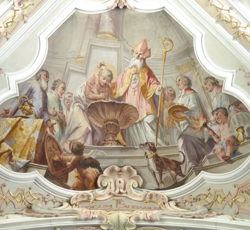 Il battesimo di Agostino, dipinto di Gunther nella Abbazia agostiniana di Novacella