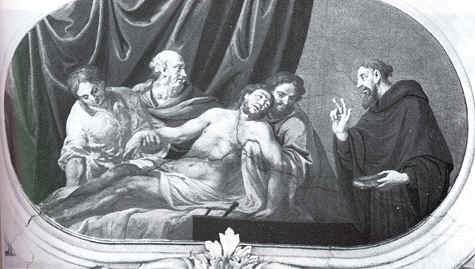 Agostino guarisce Innocenzio in un affresco a Rattenberg