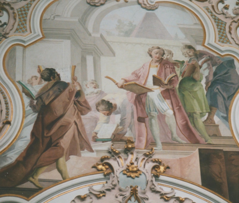 Agostino insegna retorica a Cartagine, affresco di Matthaus Gunther nella chiesa agostiniana della Natività di Maria a Rottenbuch