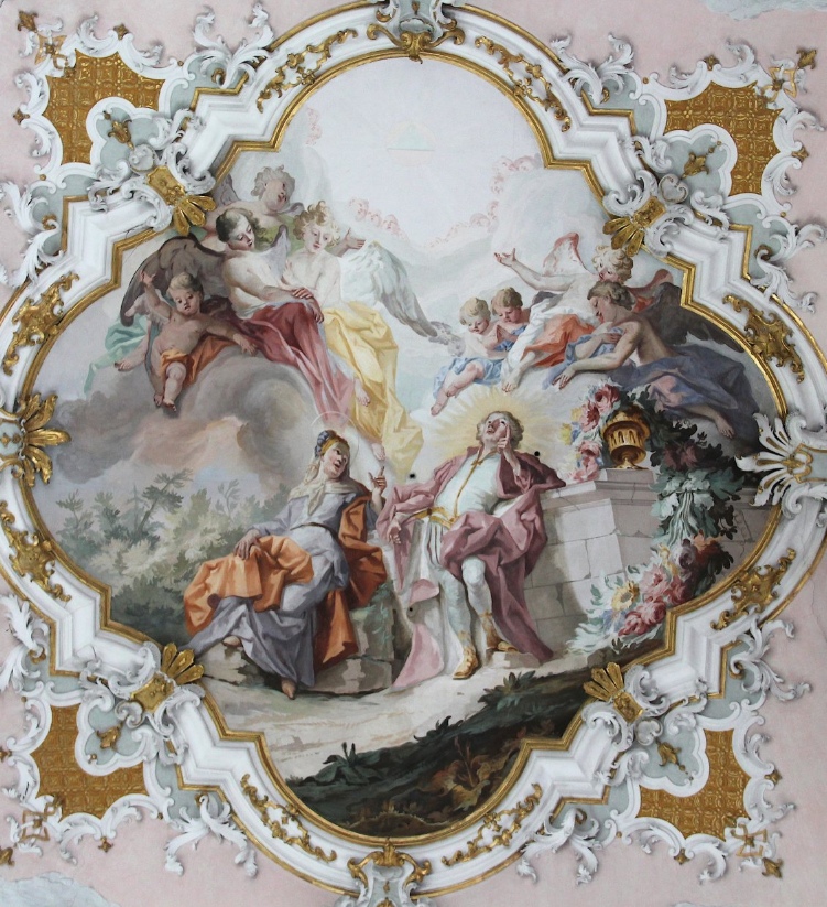 L'apparizione della Continenza nel giardino di Milano, affresco di Matthaus Gunther nella chiesa agostiniana della Natività di Maria a Rottenbuch