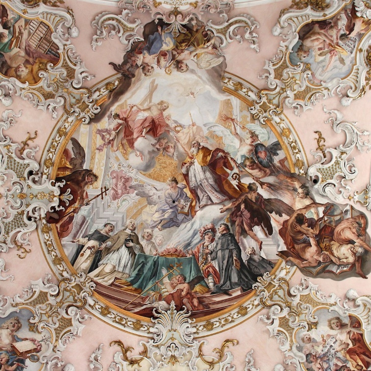 Agostino confuta gli eretici, affresco di Matthaus Gunther nella chiesa agostiniana della Natività di Maria a Rottenbuch