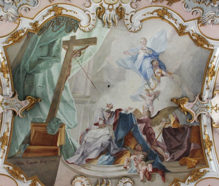 Agostino fra il sangue di Cristo e il latte della Vergine, affresco di Matthaus Gunther nella chiesa agostiniana della Natività di Maria a Rottenbuch
