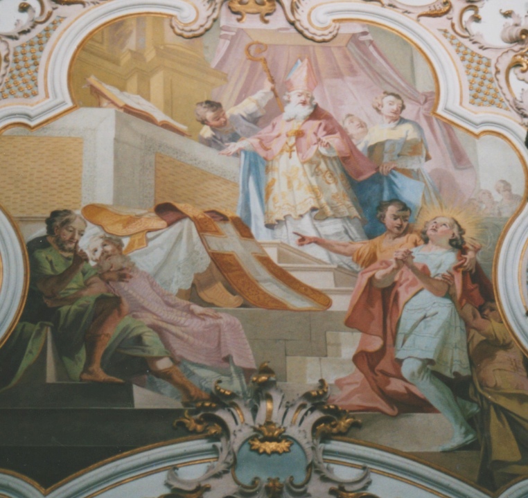 Ordinazione sacerdotale di Agostino, affresco di Matthaus Gunther nella chiesa agostiniana della Natività di Maria a Rottenbuch