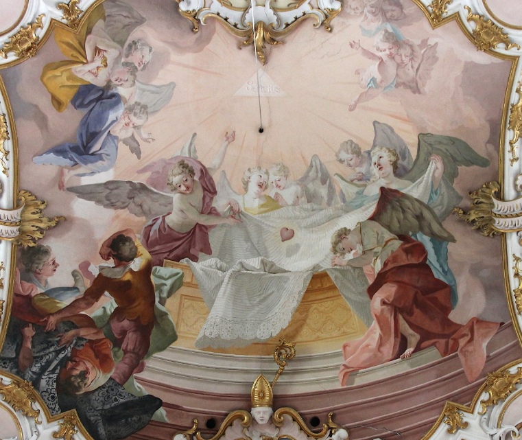 Sigisberto sogna un angelo che gli presenta il cuore di Agostino, affresco di Matthaus Gunther nella chiesa agostiniana della Natività di Maria a Rottenbuch