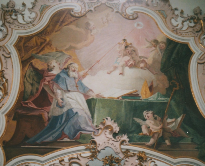 Agostino è innamorato della Trinità, affresco di Matthaus Gunther nella chiesa agostiniana della Natività di Maria a Rottenbuch