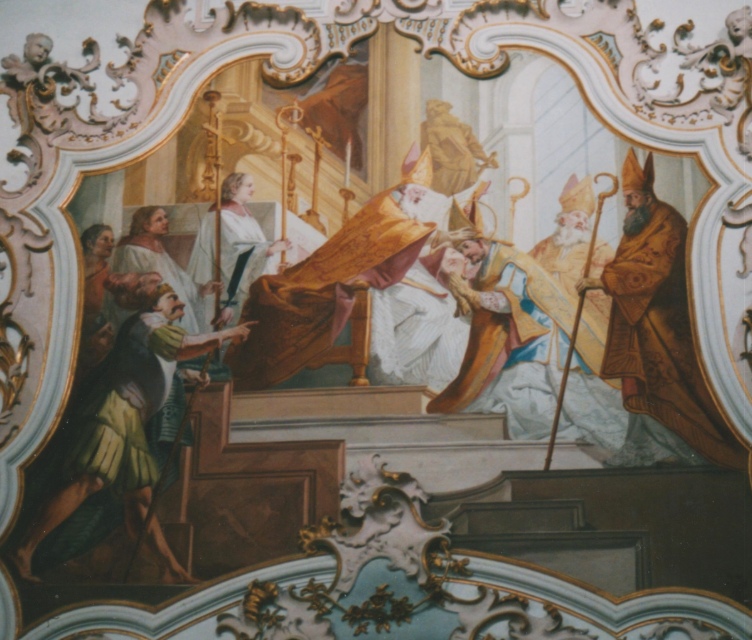 Consacrazione episcopale di Agostino, affresco di Matthaus Gunther nella chiesa agostiniana della Natività di Maria a Rottenbuch