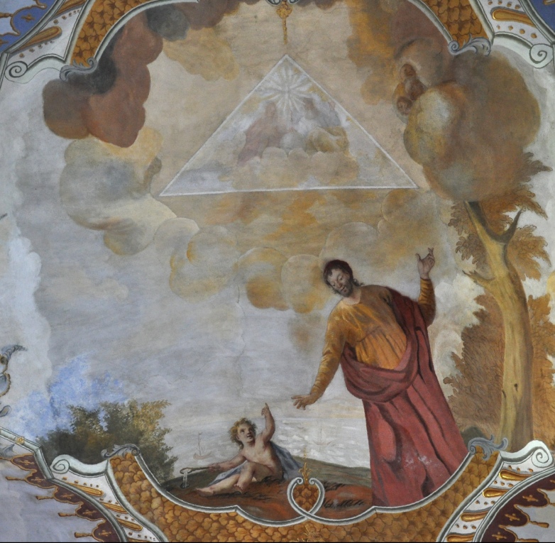 Agostino incontra un bambino sulla spiaggia: affresco di Johann Zick a Schussenried