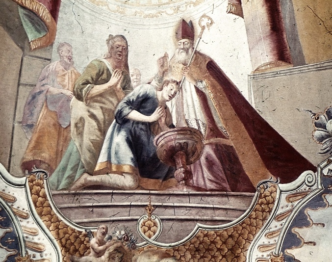 Il battesimo di Agostino: affresco di Johann Zick a Schussenried