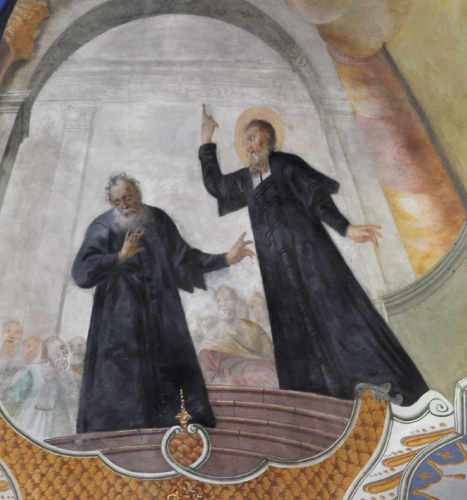 Agostino discute con un eretico: affresco di Johann Zick a Schussenried