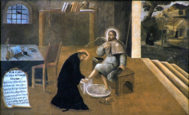 Agostino lava i piedi al Cristo pellegrino