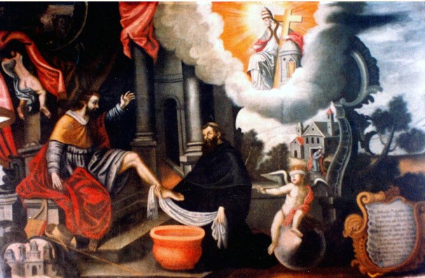 Agostino lava i piedi al Cristo pellegrino