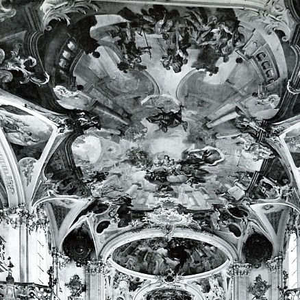 Affreschi di Zimmermann nella chiesa parrocchiale di Weyarn che raffigurano scene della vita di Agostino