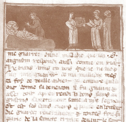 Agostino risana un malato e il suo cuore arde per la Trinità nel manoscritto ms 26 di Chantilly detto Ci nous dit
