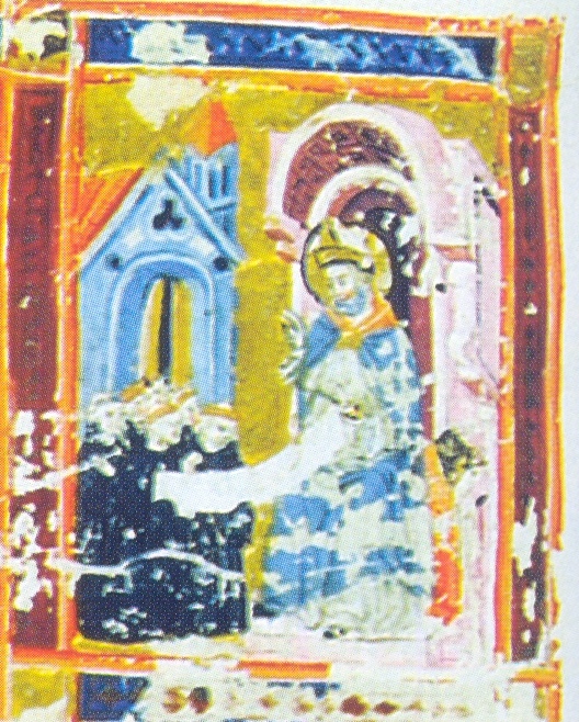 Cortona, Biblioteca comunale, dalla Legenda Aurea ms. 22 f. 153v: Agostino consegna la Regola ai monaci