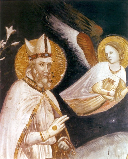 Agostino da morto libera un prigioniero, affresco nella chiesa agostiniana di Fabriano