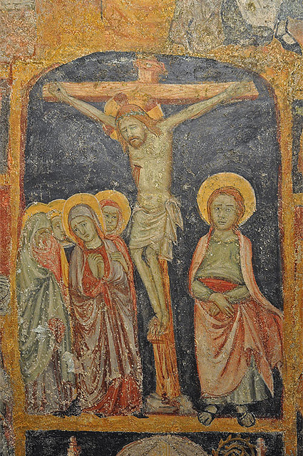 Agostino appare a Cava Manara a dei pellegrini: affresco a Lluçà nella chiesa di santa Maria