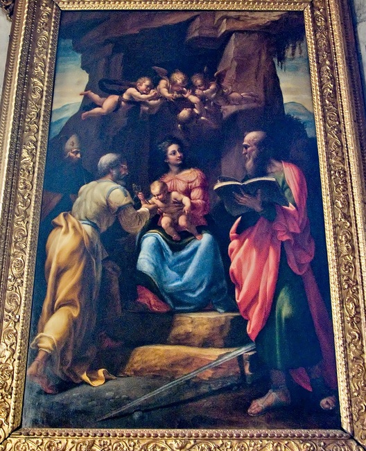 Incoronazione della Vergine con il bambino fra i santi Pietro, Agostino e Paolo, tela di Lomazzo nella chiesa agostiniana di san Marco a Milano
