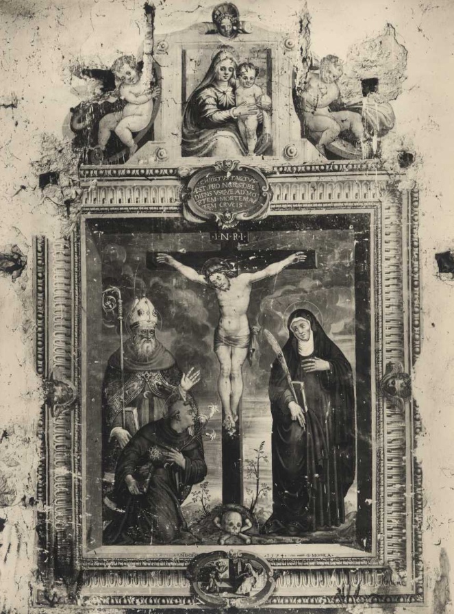 Crocifissione e i Santi Monica, Agostino e Nicola da Tolentino di Angelucci Camillo