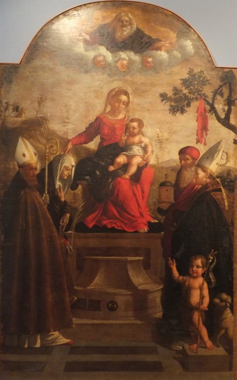 Madonna con Gesù Bambino benedicente in trono e santi