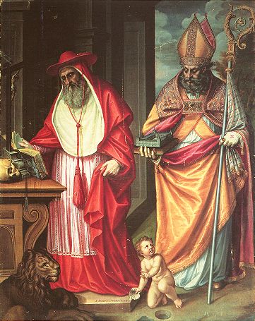 S. Girolamo e Agostino che regge un modellino del monastero reale dell'Escorial: il bambino e il mistero della Trinità