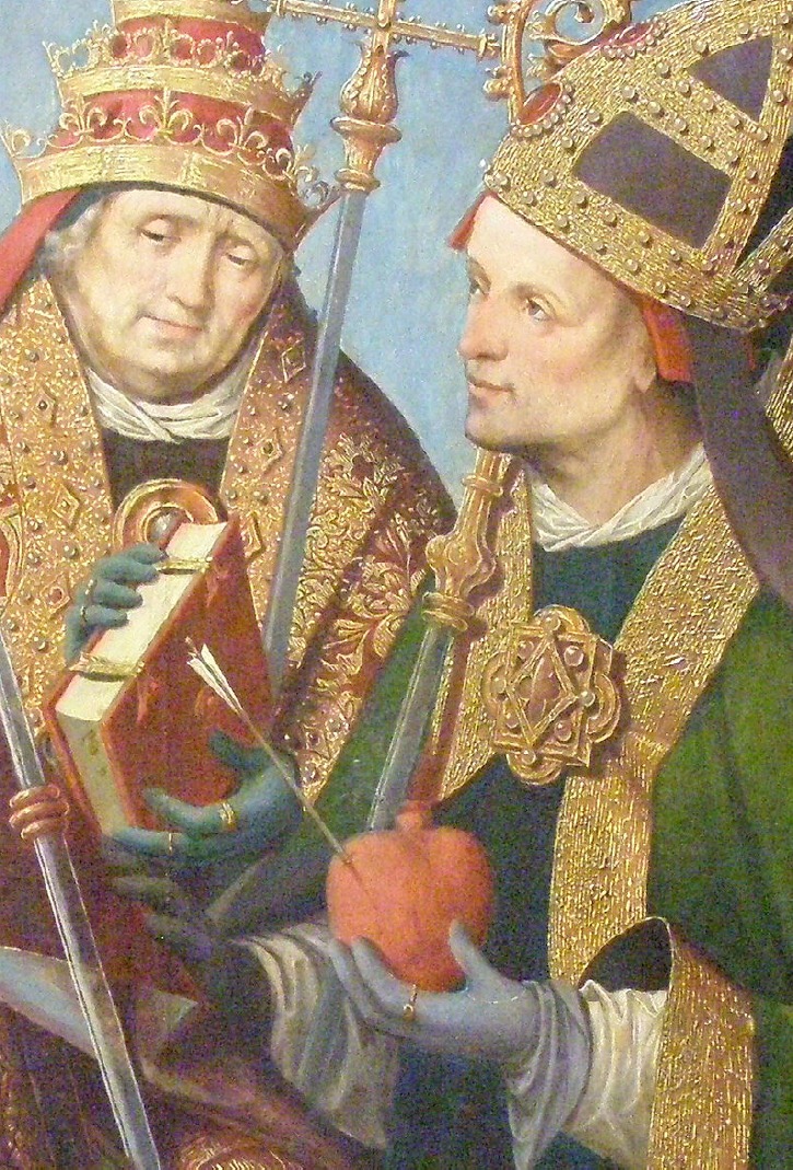 Particolare dei volti di Gregorio e Agostino
