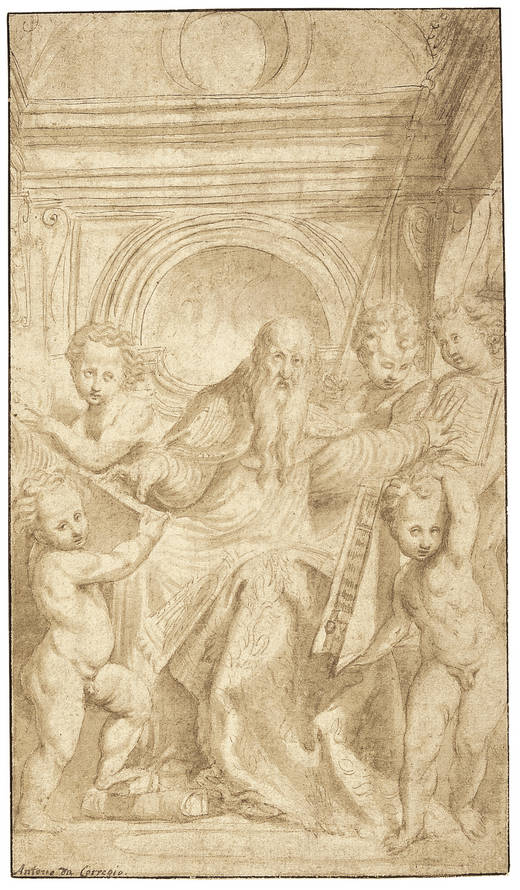 Sant'Agostino in trono con aiutanti angelici