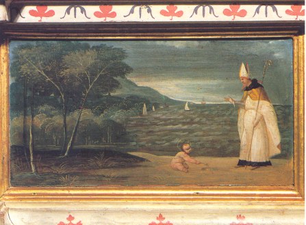 Agostino e il bambino in riva al mare