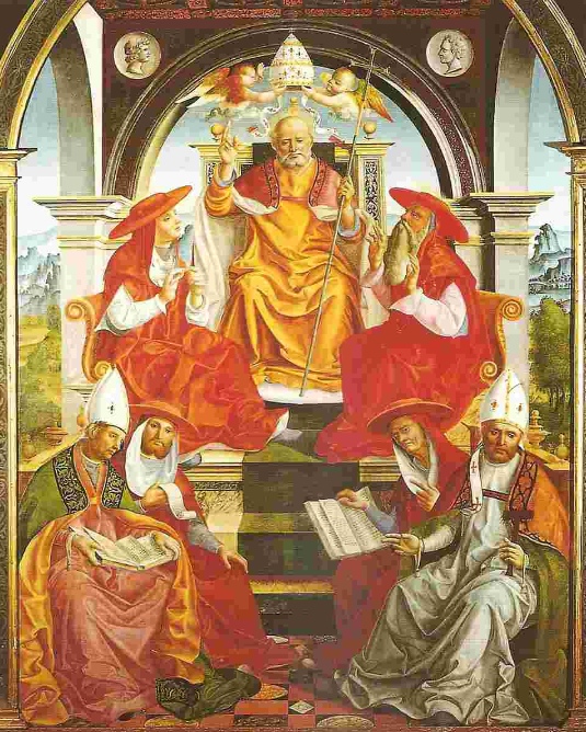 San Silvestro papa fra i dottori della chiesa, san Tiziano e san Biagio