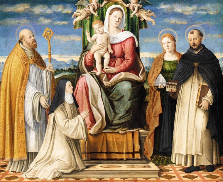 La Santa Famiglia in trono con una monaca domenicana e i santi Agostino, Cecilia e Domenico