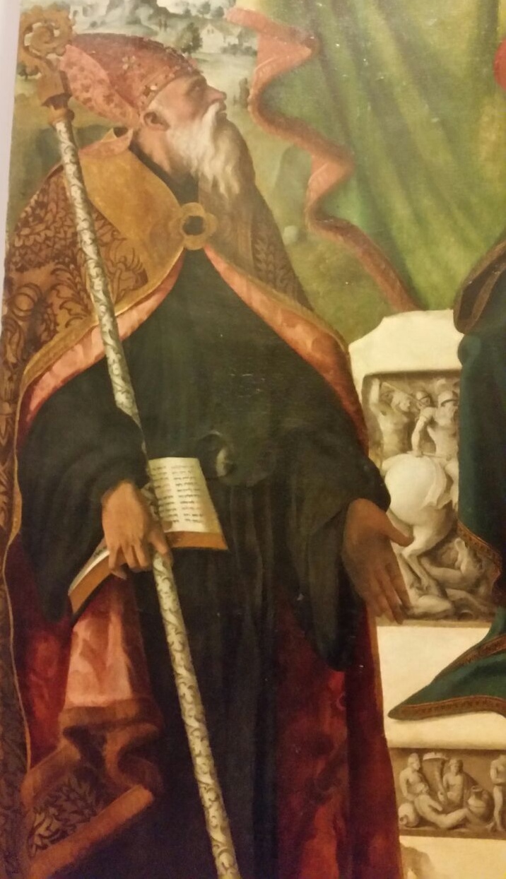 Madonna con il bambino e i santi Agostino e Bernardo: particolare di sant'Agostino