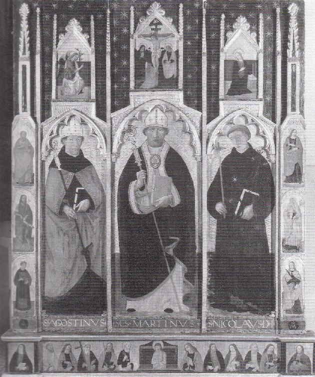 San Martino, Sant'Agostino, San Nicola da Tolentino, Crocifissione di Cristo, Angelo annunciante, Maria Vergine annunciata, Cristo in pietà, Apostoli, Santi