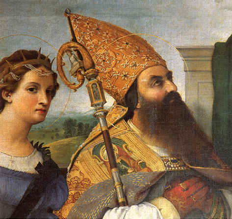 Madonna col bambino, Agostino e santi: particolare di sant'Agostino