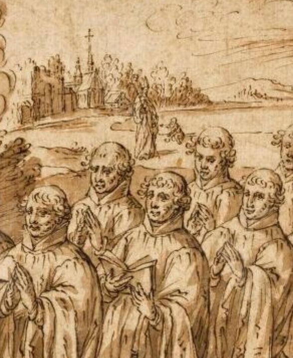 Agostino tra il sangue di Cristo e il latte della Vergine: particolare della scena sulla spiaggia