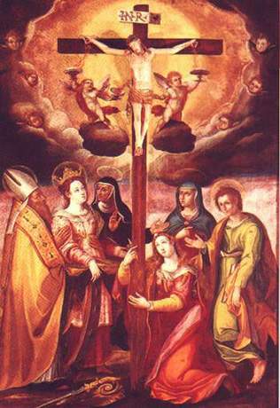 Adorazione della croce con Sant'Agostino, Santa Monica, Santa Rita e altri santi