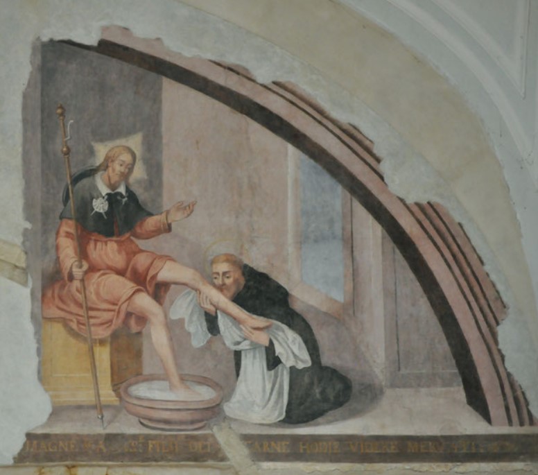 Agostino lava i piedi al Cristo pellegrino